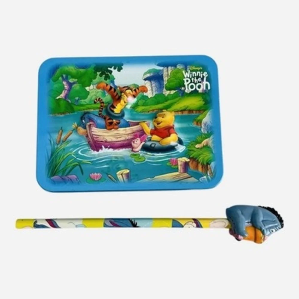 Vintage Disney Winnie the Pooh Tin Box Playing Cards & Pencil Set New
